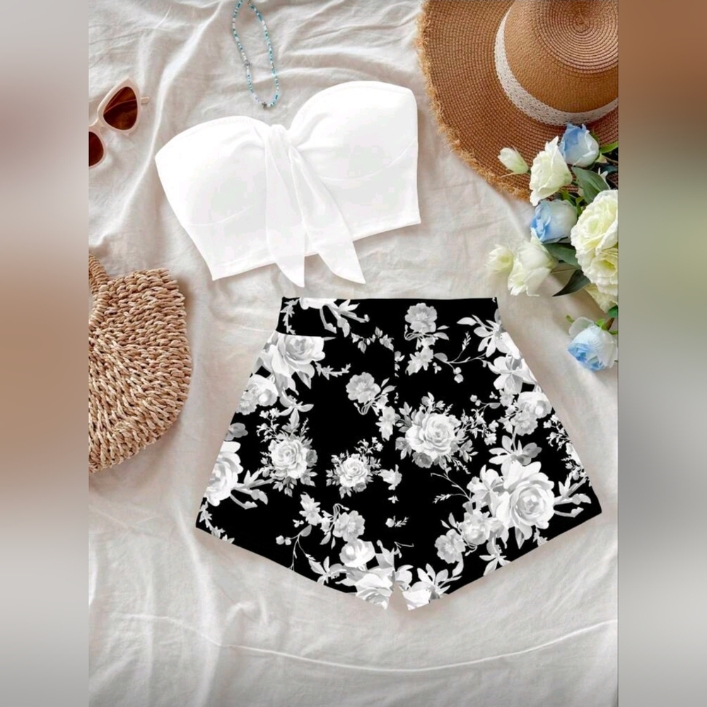 Soleia Vintage Floral Print Boho Vacation 2pcs Set